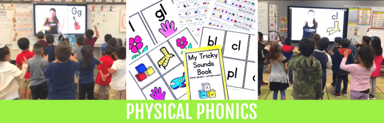 kids doing physical phonics in the classroom to learn phonics with movement