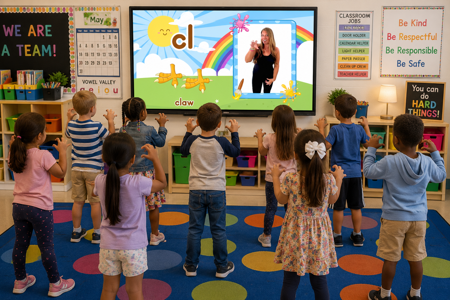 Students practicing blends with a Fluency & Fitness+ Physical Phonics activity